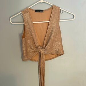 Gold shimmery tie-front going out top